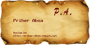 Priher Absa névjegykártya